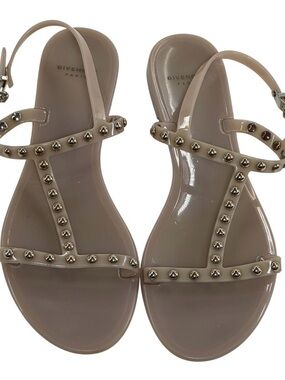 Givenchy Nude Studded Jelly T-Strap Sandals, Size 37